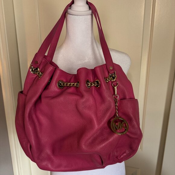 Michael Kors Leather Hobo Bag, Dark Pink, Large - Picture 1 of 3